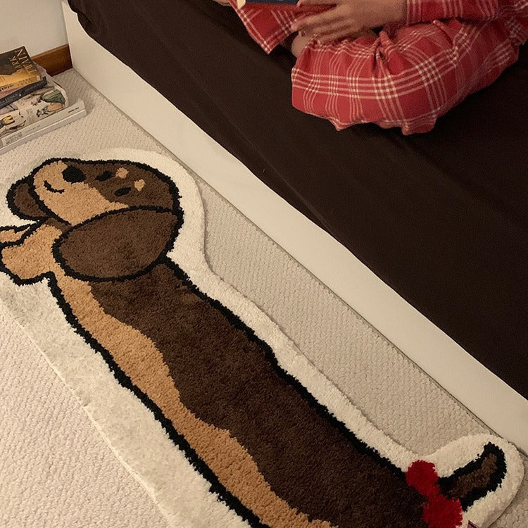 KFX-8128317 Dachshund Patterned Flocking Carpet for Living Room and Bedroom, Machine Washable, 46cm x 120cm or 46cm x 150cm
