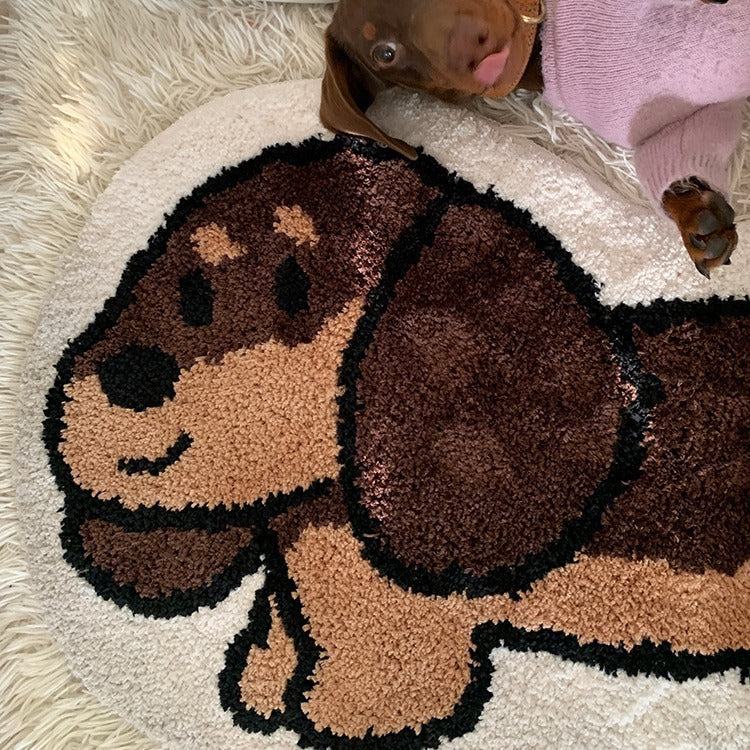 KFX-8128317 Dachshund Patterned Flocking Carpet for Living Room and Bedroom, Machine Washable, 46cm x 120cm or 46cm x 150cm