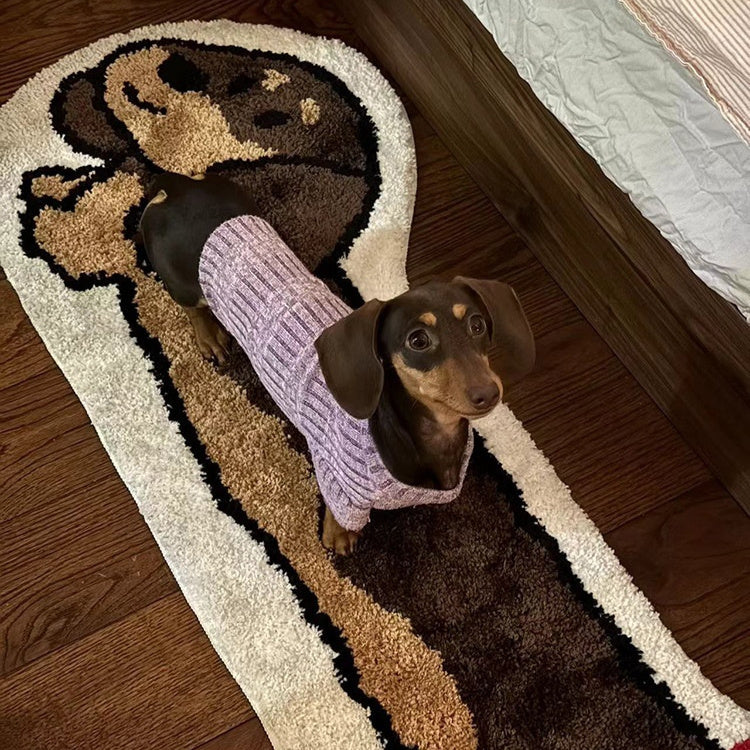 KFX-8128317 Dachshund Patterned Flocking Carpet for Living Room and Bedroom, Machine Washable, 46cm x 120cm or 46cm x 150cm