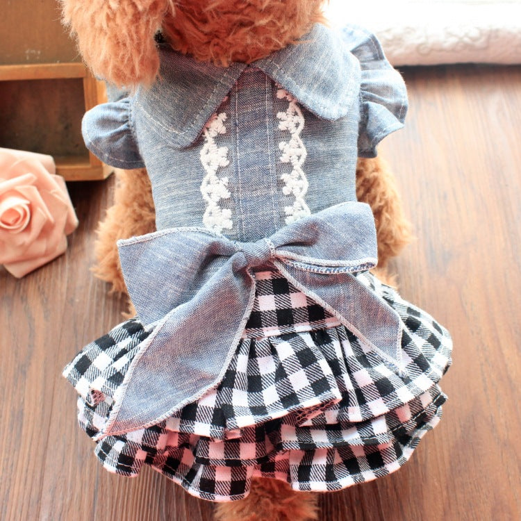 KFX-8129085 Pet Denim Summer Dress with Flying Sleeves for Small Dogs