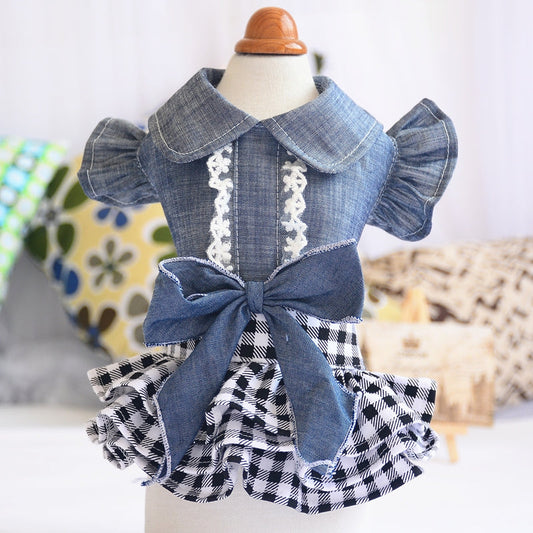 KFX-8129085 Pet Denim Summer Dress with Flying Sleeves for Small Dogs