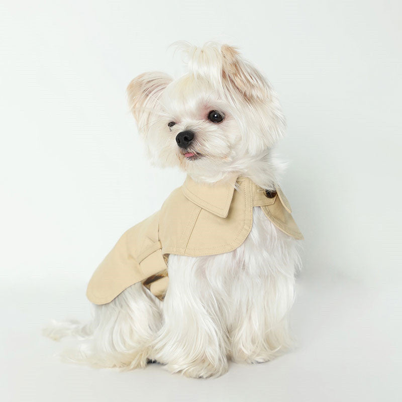 KFX-8129853 Stylish British Trench Coat for Dogs - Lightweight Washed Cotton, Perfect for Spring and Autumn