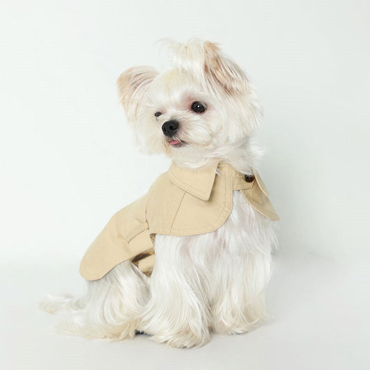 KFX-8129853 Stylish British Trench Coat for Dogs - Lightweight Washed Cotton, Perfect for Spring and Autumn