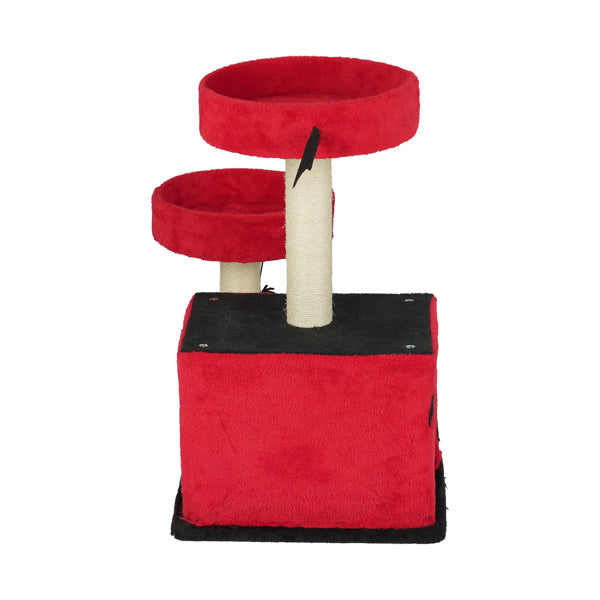 KFX-8130749 Gothic Cat Tree with Cozy Condo, Dual Padded Perches, Scratching Posts, and Spider Toy in Red & Black