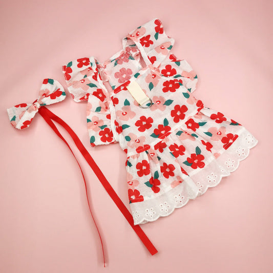 KFX-8133821 Floral Print Dress with Bow Tie and Hairpin for Dogs and Cats