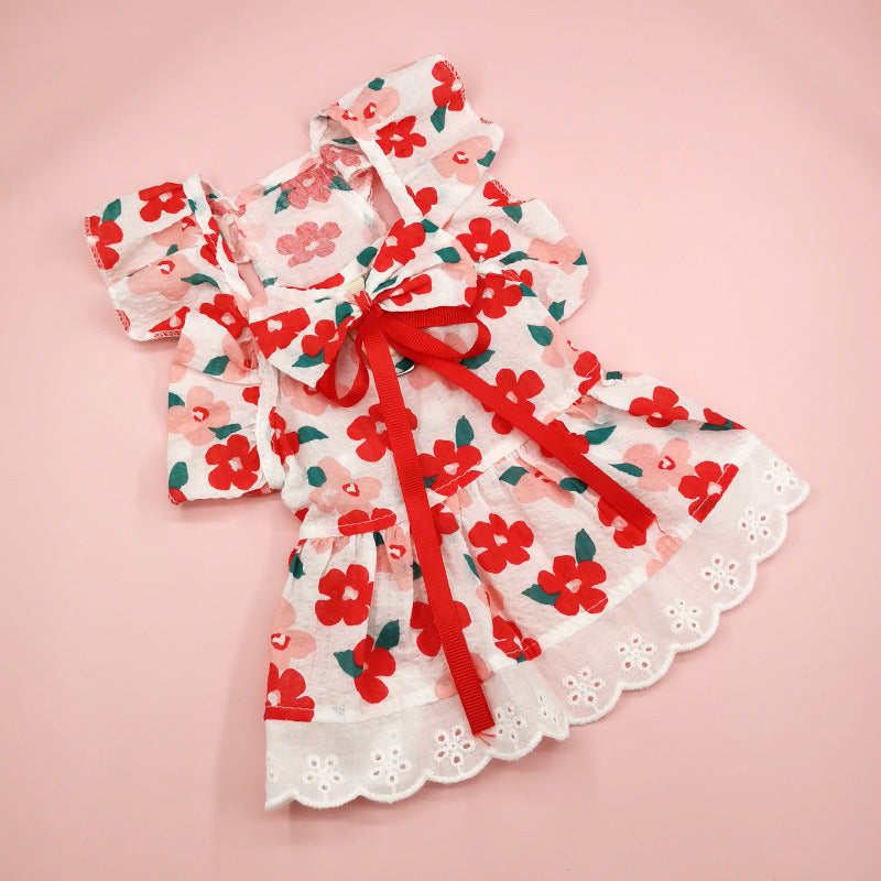 KFX-8133821 Floral Print Dress with Bow Tie and Hairpin for Dogs and Cats