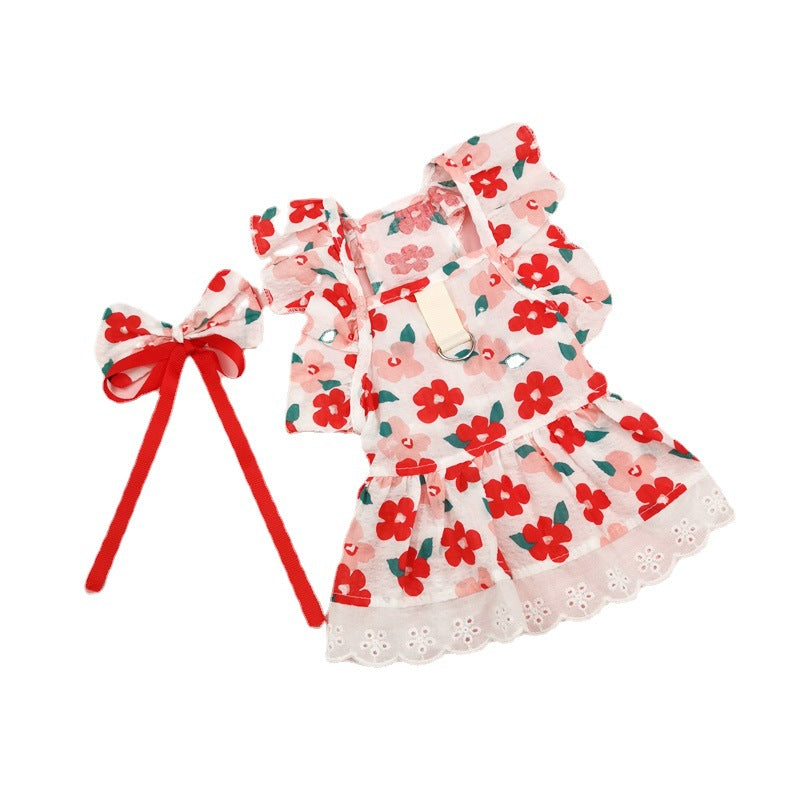 KFX-8133821 Floral Print Dress with Bow Tie and Hairpin for Dogs and Cats