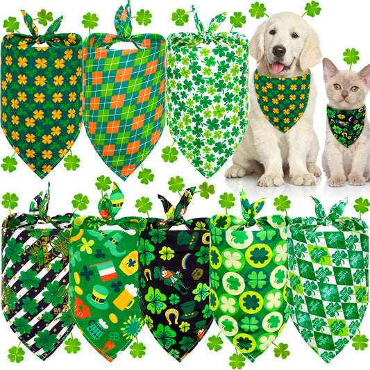 KFX-8134845 Lucky Clover Dog Scarf - Polyester Pet Accessory in Various Patterns and Sizes