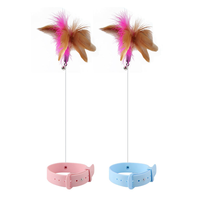 KFX-8135229 Multi-functional Cat Teaser with Silicone Feather and Adjustable Collar for Scarf 17-27cm