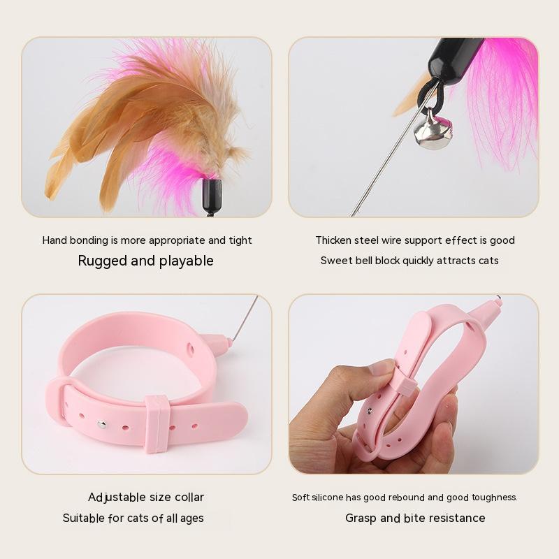 KFX-8135229 Multi-functional Cat Teaser with Silicone Feather and Adjustable Collar for Scarf 17-27cm