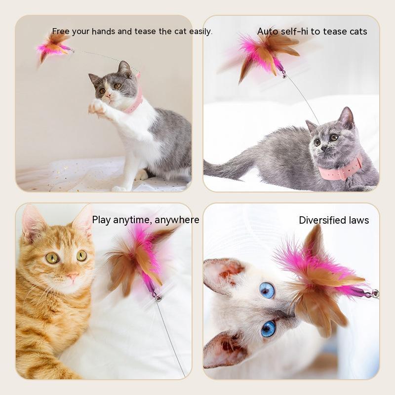 KFX-8135229 Multi-functional Cat Teaser with Silicone Feather and Adjustable Collar for Scarf 17-27cm