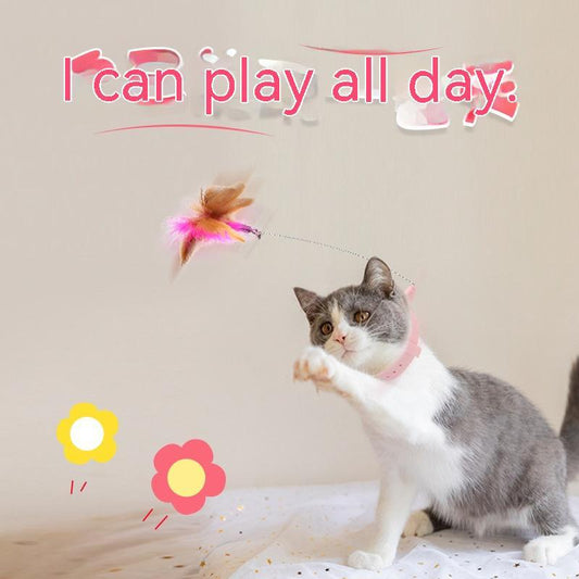 KFX-8135229 Multi-functional Cat Teaser with Silicone Feather and Adjustable Collar for Scarf 17-27cm