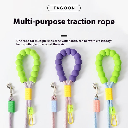 KFX-8137021 Crossbody Dog Leash with Soft Cotton Grip - Available in Blue, Pink, and Purple