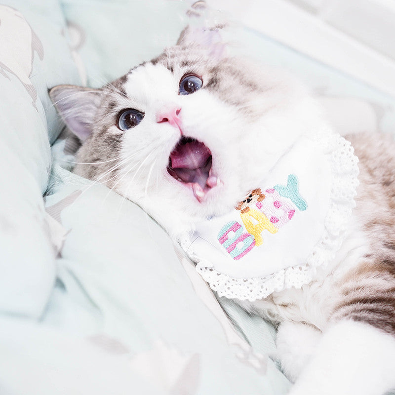 KFX-8140605 Embroidered Cat Saliva Towel - Bear & Birthday Designs, Free Size 75cm