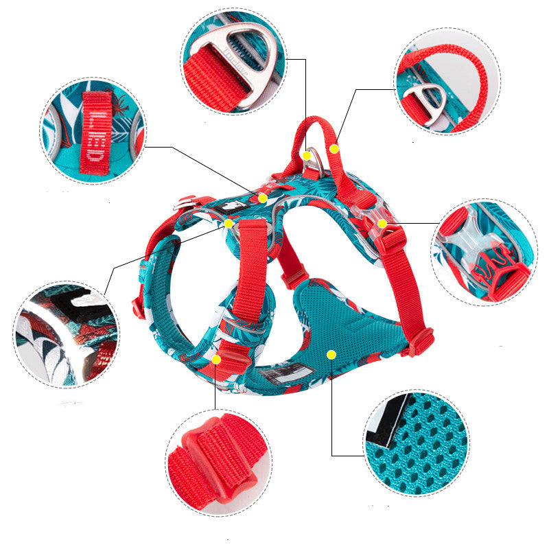 KFX-8142269 Adjustable Dog Traction Chest Strap - Nylon & Aluminum Alloy - Red, Blue, Green, Purple - Size XS to XL