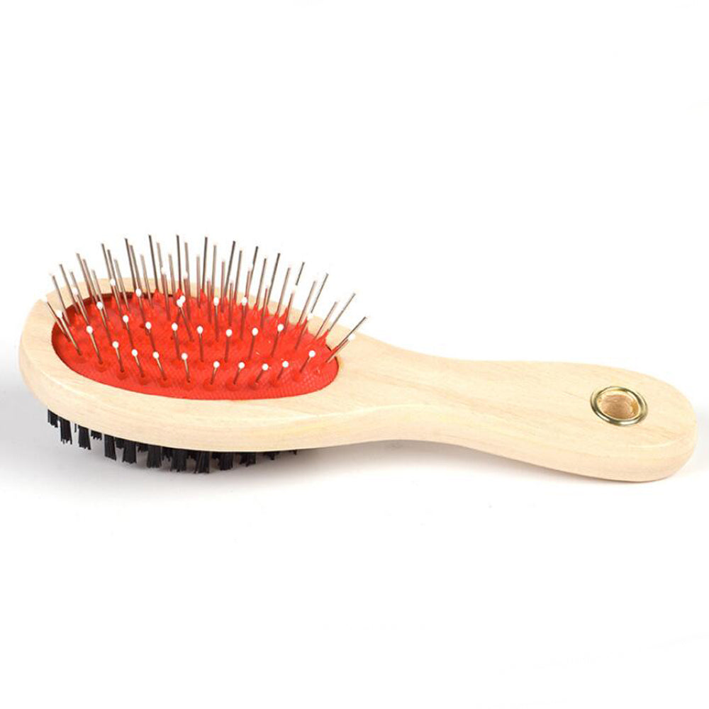KFX-8144573 Wooden Handle Dual-Use Dog Grooming Comb with Needle and Brush Surfaces, Small and Large Sizes Available