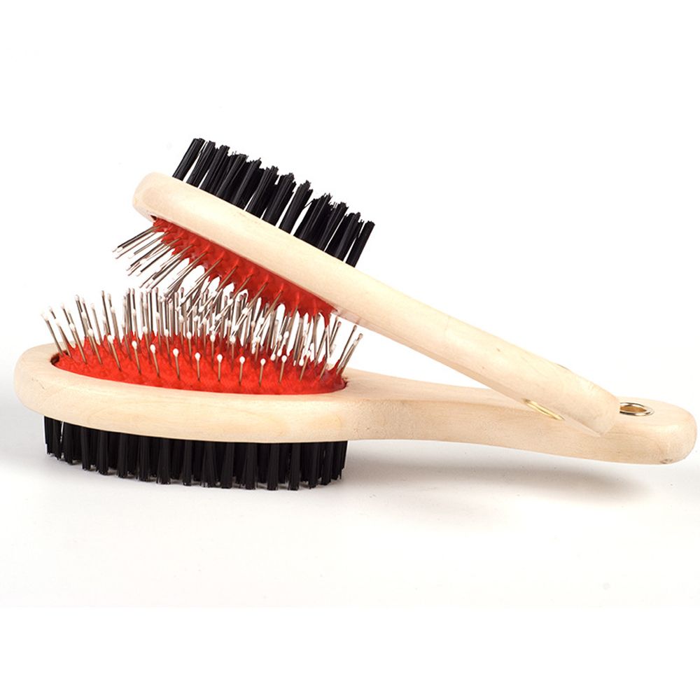 KFX-8144573 Wooden Handle Dual-Use Dog Grooming Comb with Needle and Brush Surfaces, Small and Large Sizes Available