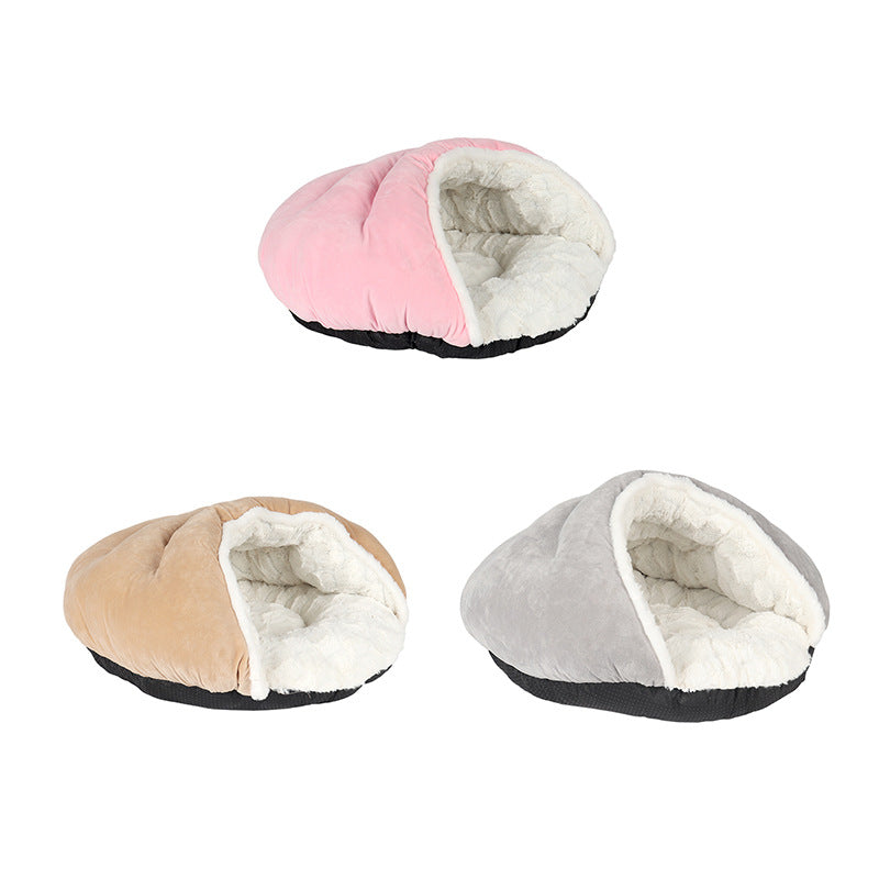KFX-8148797 Cozy Semi-Closed Slippers Pet Nest with Printed Plush Material