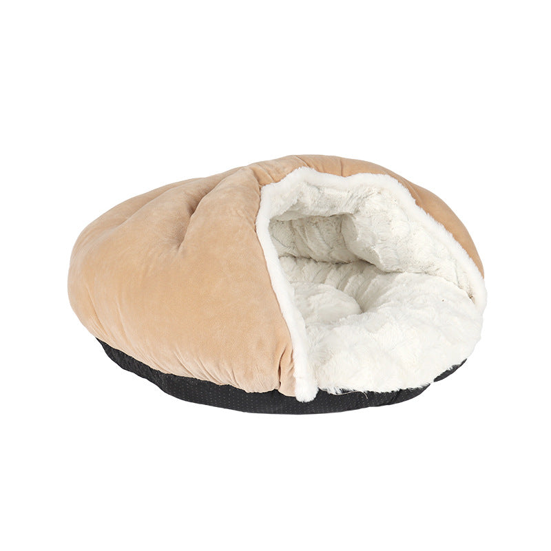 KFX-8148797 Cozy Semi-Closed Slippers Pet Nest with Printed Plush Material