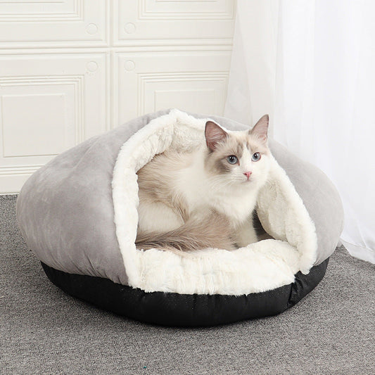 KFX-8148797 Cozy Semi-Closed Slippers Pet Nest with Printed Plush Material