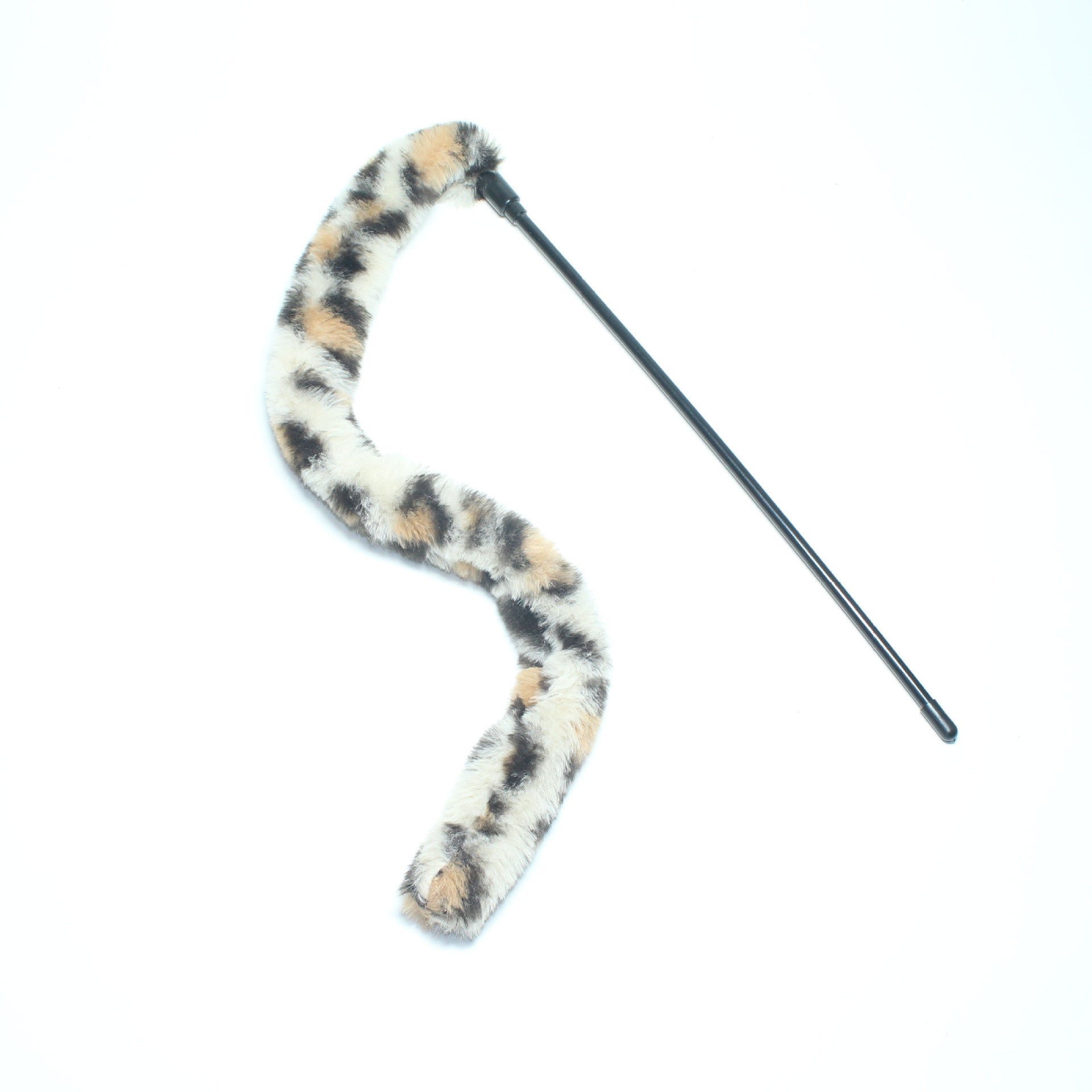 KFX-8149565 Plush Leopard Print Cat Teaser Stick with Simulated Rabbit Hair Tail, 28cm Long