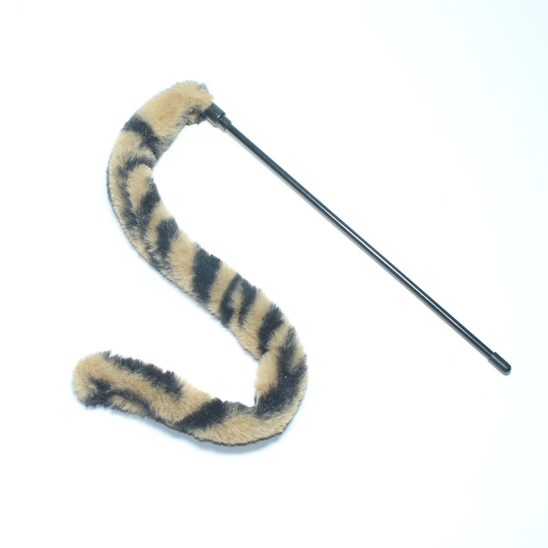 KFX-8149565 Plush Leopard Print Cat Teaser Stick with Simulated Rabbit Hair Tail, 28cm Long
