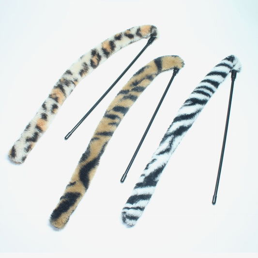 KFX-8149565 Plush Leopard Print Cat Teaser Stick with Simulated Rabbit Hair Tail, 28cm Long