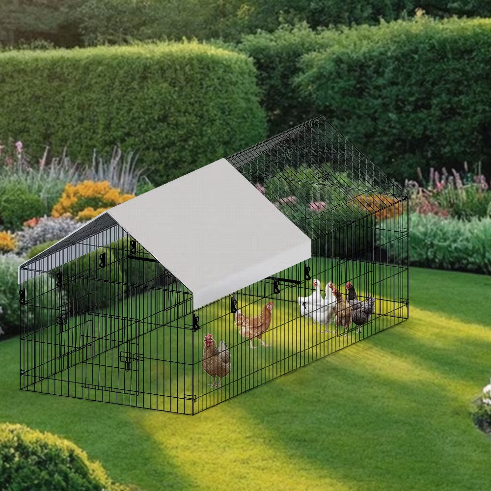 KFX-8152381 Pointed Wire Chicken Coop for Poultry Breeding, Metal and Fabric Structure, 86 x 40 x 40 Inches