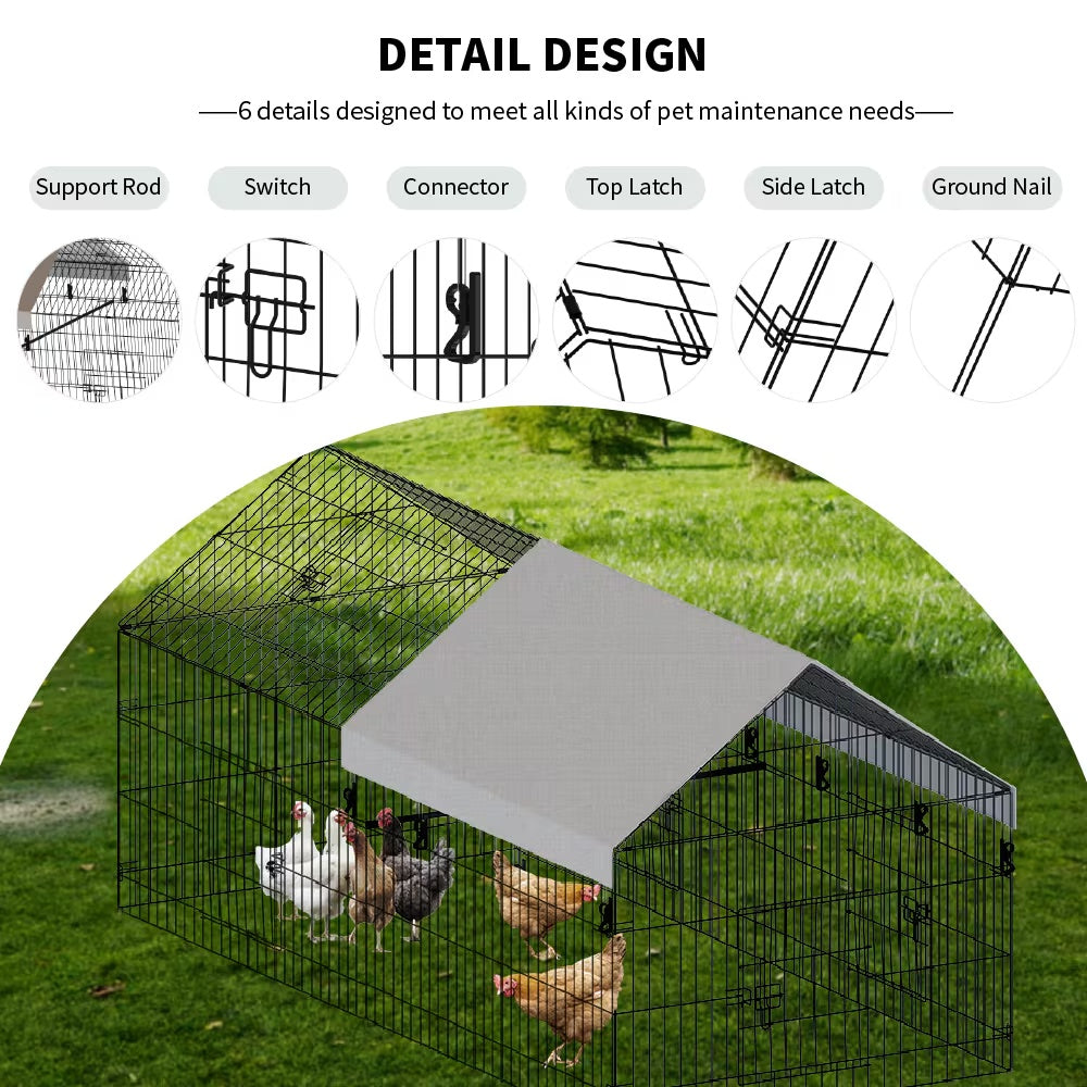 KFX-8152381 Pointed Wire Chicken Coop for Poultry Breeding, Metal and Fabric Structure, 86 x 40 x 40 Inches