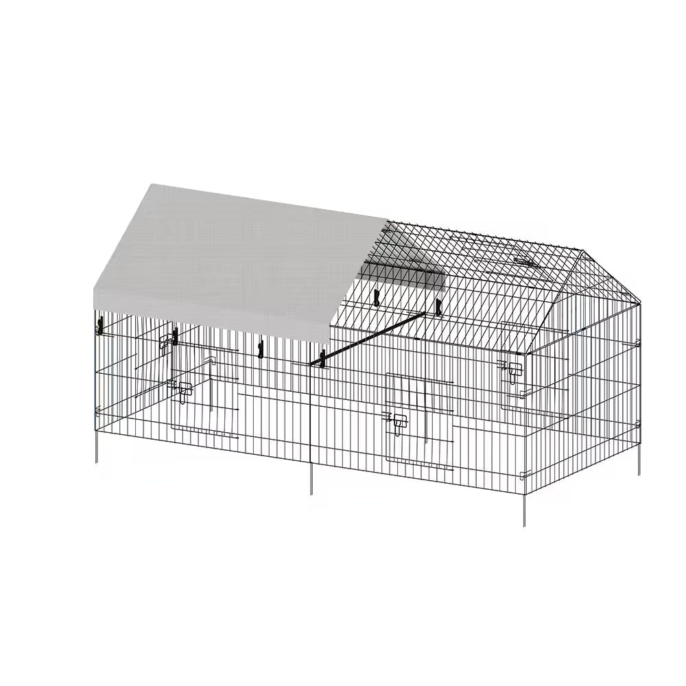 KFX-8152381 Pointed Wire Chicken Coop for Poultry Breeding, Metal and Fabric Structure, 86 x 40 x 40 Inches