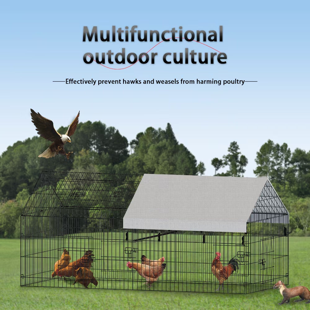 KFX-8152381 Pointed Wire Chicken Coop for Poultry Breeding, Metal and Fabric Structure, 86 x 40 x 40 Inches