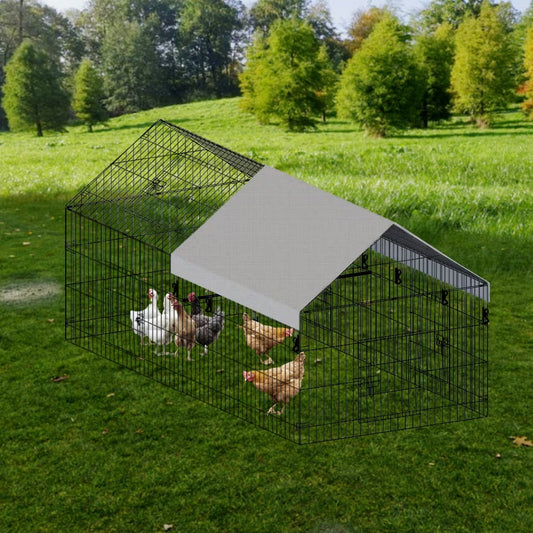 KFX-8152381 Pointed Wire Chicken Coop for Poultry Breeding, Metal and Fabric Structure, 86 x 40 x 40 Inches