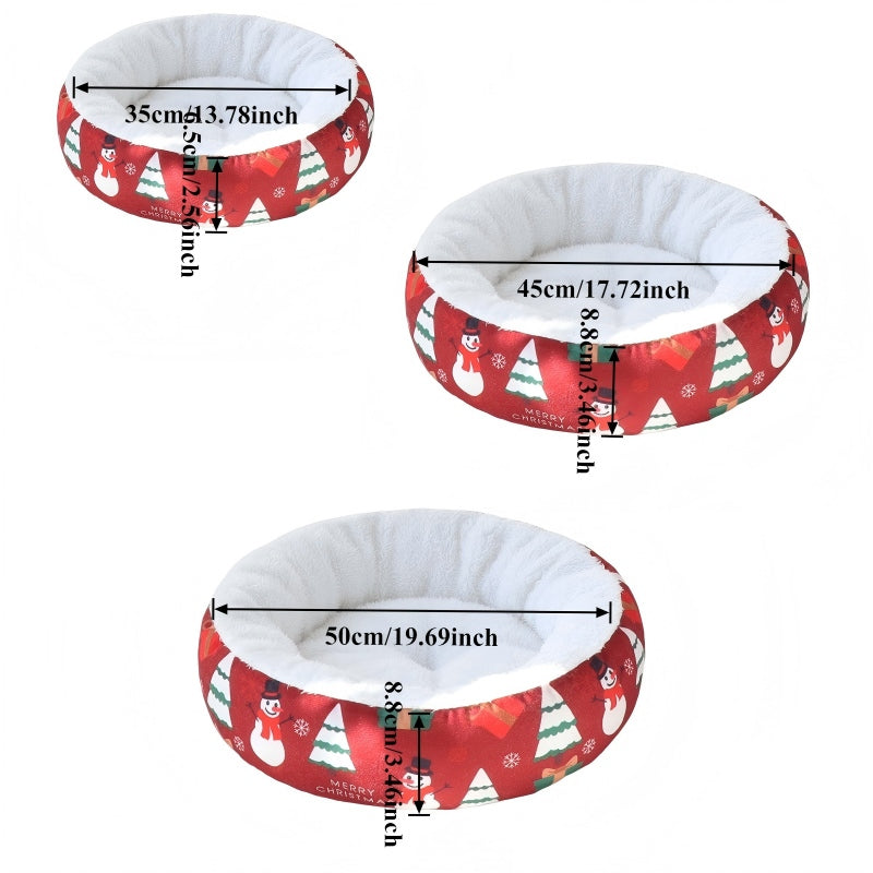 KFX-8152765 Christmas-Themed Warm Pet Bedding for Small and Medium Dogs and Cats - Cozy Nest with Holiday Prints