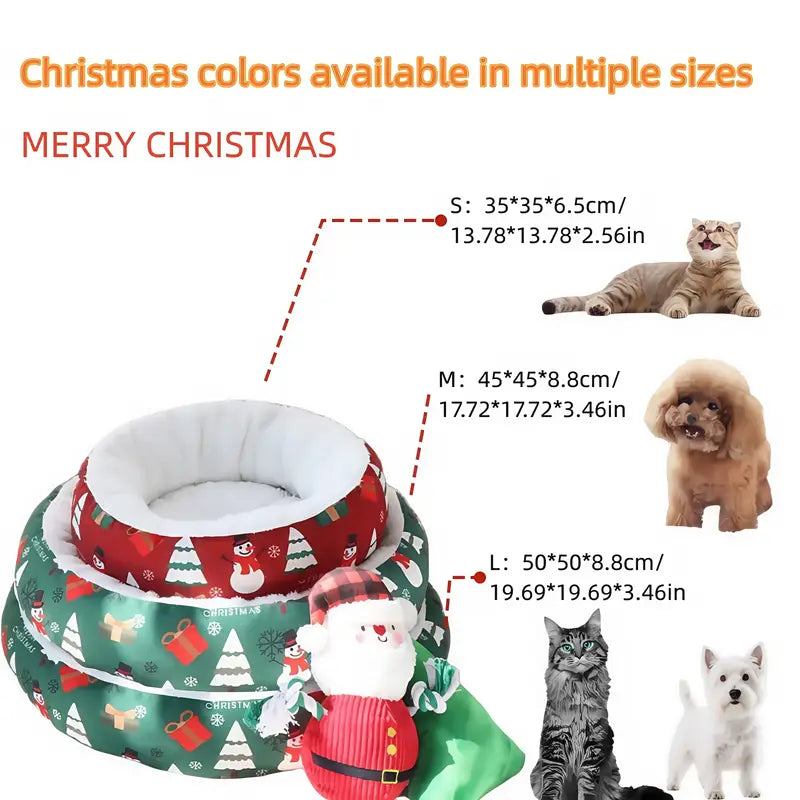 KFX-8152765 Christmas-Themed Warm Pet Bedding for Small and Medium Dogs and Cats - Cozy Nest with Holiday Prints