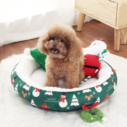 KFX-8152765 Christmas-Themed Warm Pet Bedding for Small and Medium Dogs and Cats - Cozy Nest with Holiday Prints
