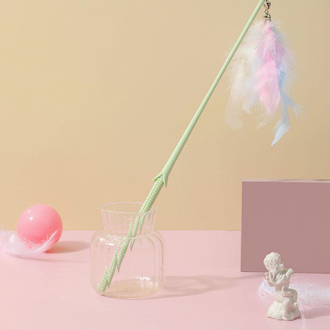 KFX-8155325 Interactive Cat Toy Teaser with Plush Feathers and Bells for Boredom Relief