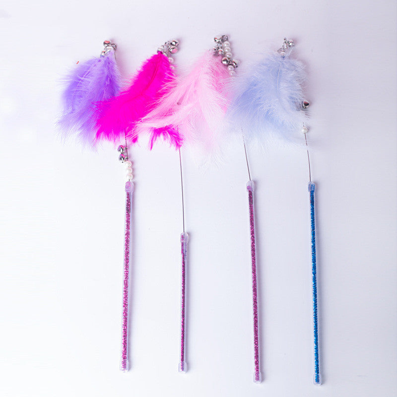 KFX-8155325 Interactive Cat Toy Teaser with Plush Feathers and Bells for Boredom Relief