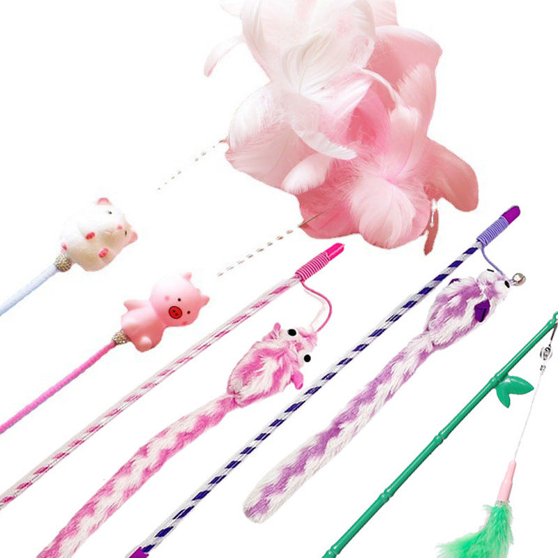 KFX-8155325 Interactive Cat Toy Teaser with Plush Feathers and Bells for Boredom Relief