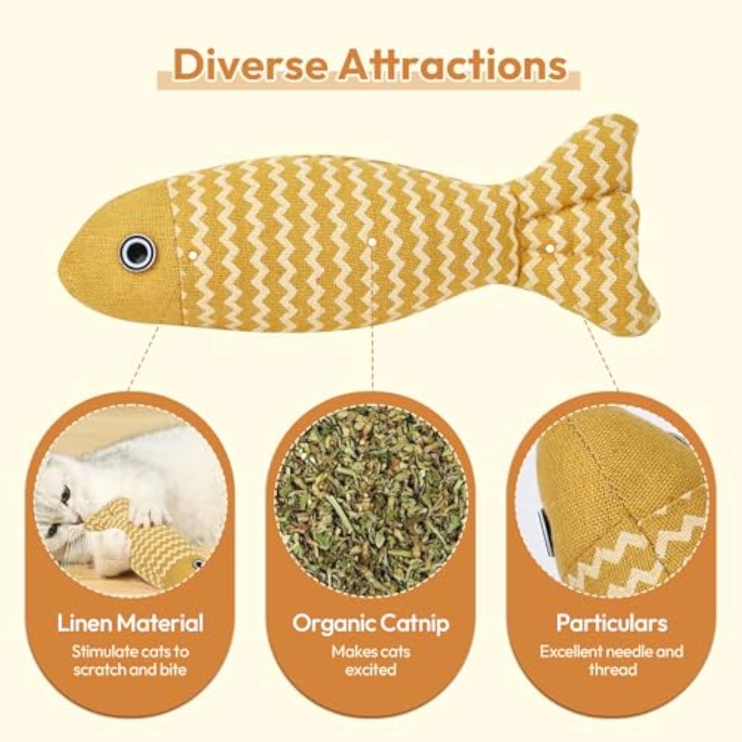 KFX-8155965 Catnip Interactive Fish Toys - 3 Piece Set for Indoor Cats and Kittens, Self-Play Exercise Kicker