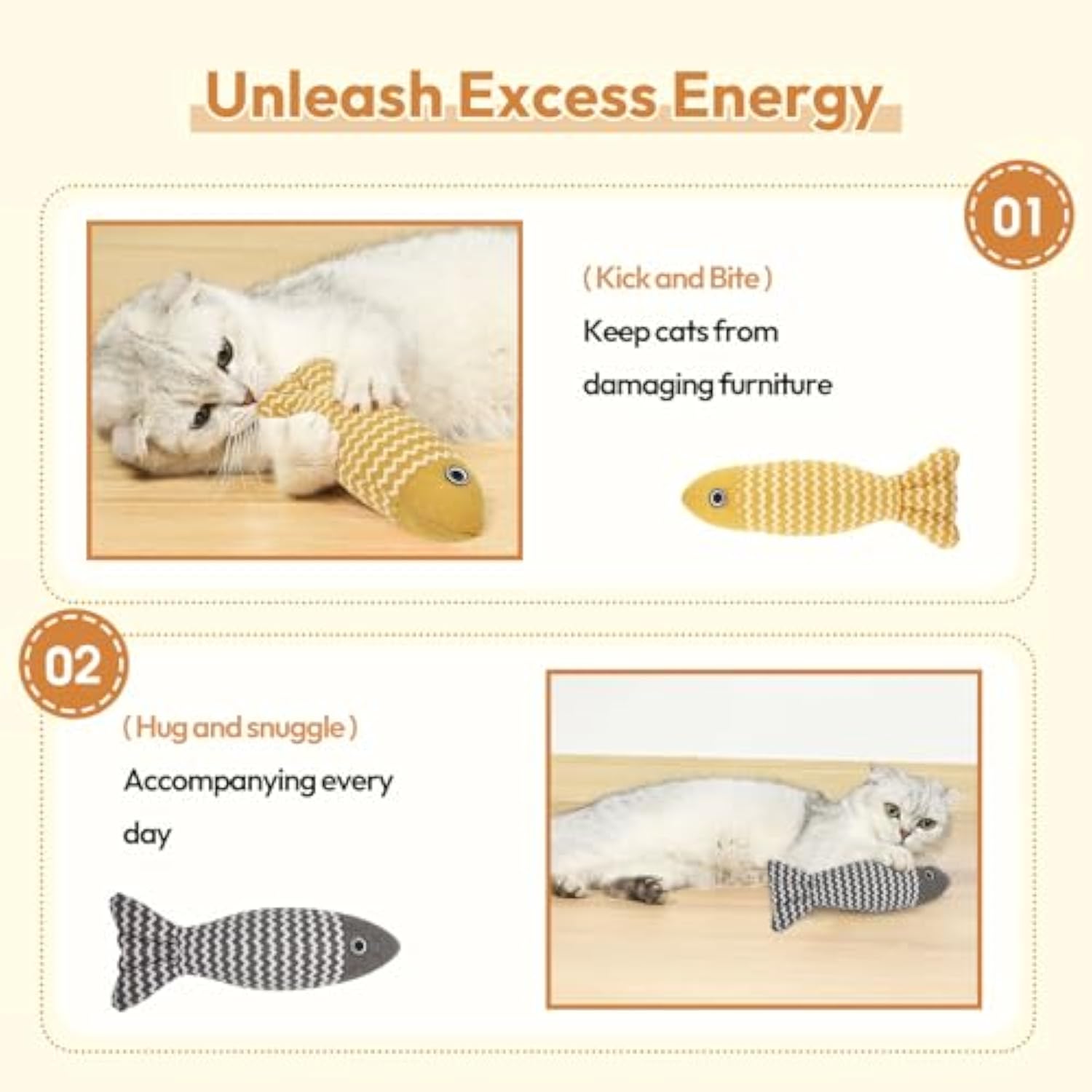 KFX-8155965 Catnip Interactive Fish Toys - 3 Piece Set for Indoor Cats and Kittens, Self-Play Exercise Kicker