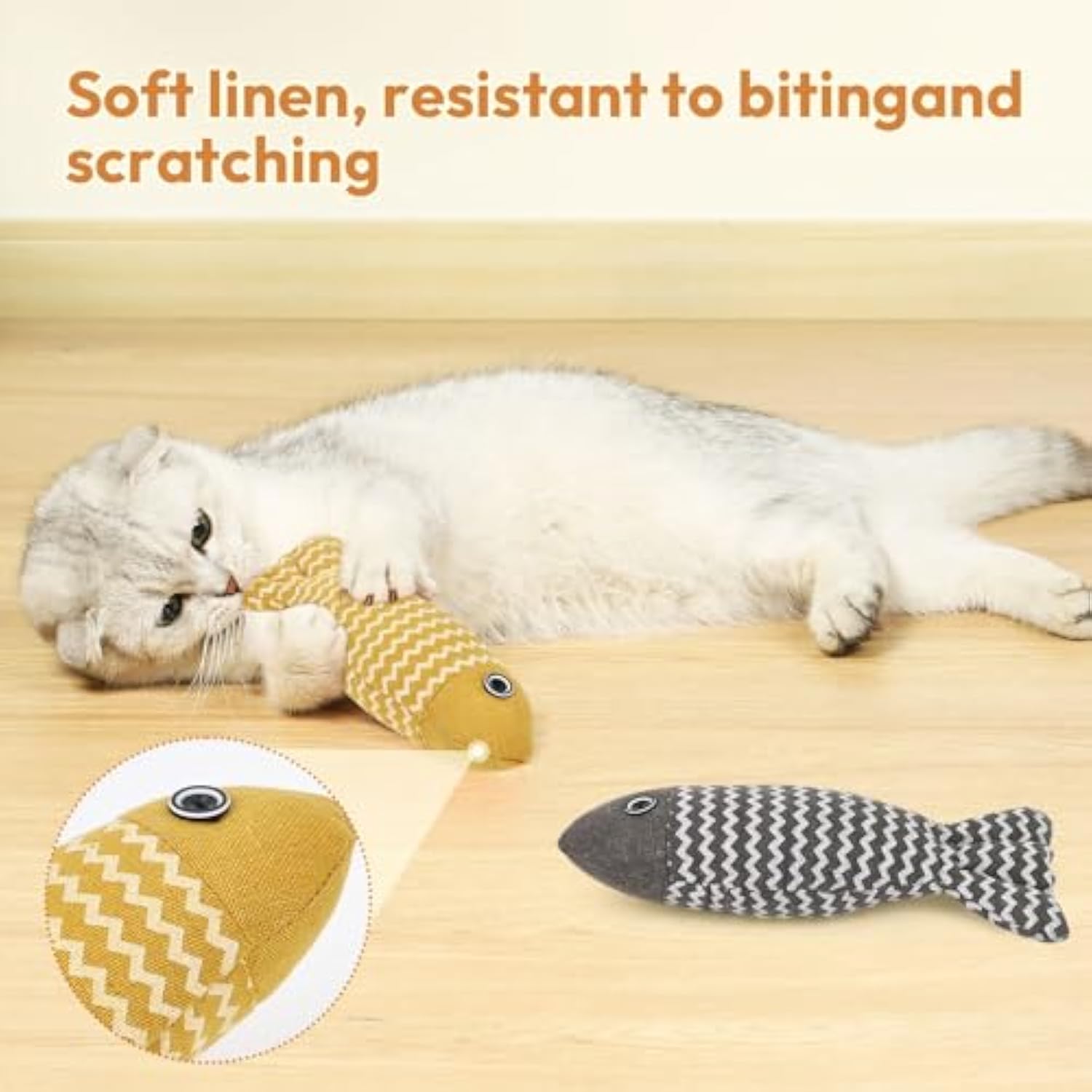 KFX-8155965 Catnip Interactive Fish Toys - 3 Piece Set for Indoor Cats and Kittens, Self-Play Exercise Kicker