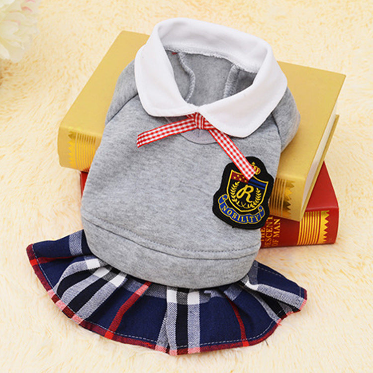 KFX-8156861 Pink and Gray Cotton School Uniform Skirt for Small Dogs