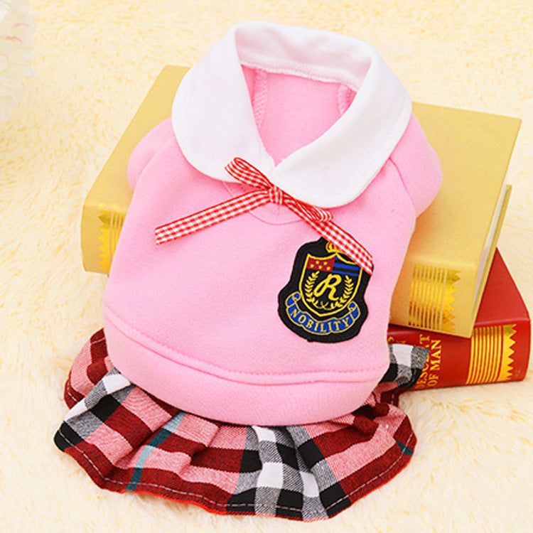 KFX-8156861 Pink and Gray Cotton School Uniform Skirt for Small Dogs
