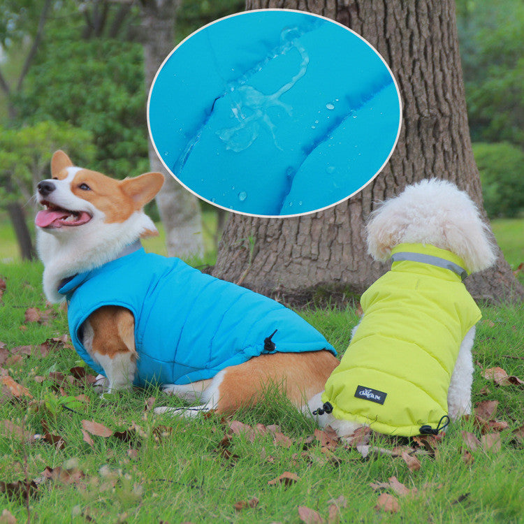 KFX-8158909 Thickened Waterproof Double-Sided Reflective Outdoor Pet Jacket in Blue and Green