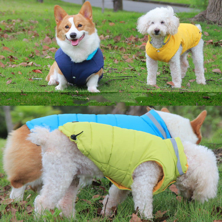 KFX-8158909 Thickened Waterproof Double-Sided Reflective Outdoor Pet Jacket in Blue and Green