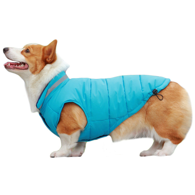 KFX-8158909 Thickened Waterproof Double-Sided Reflective Outdoor Pet Jacket in Blue and Green