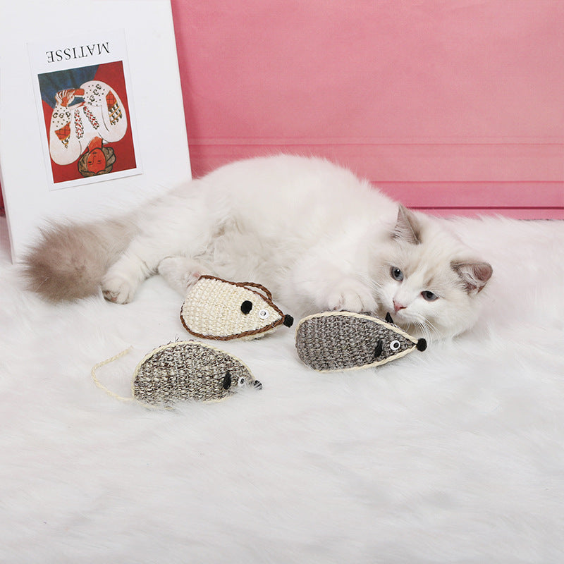 KFX-8162877 Multicolor Sisal Cat Mouse Toy - Set of 3 Fun Playful Toys