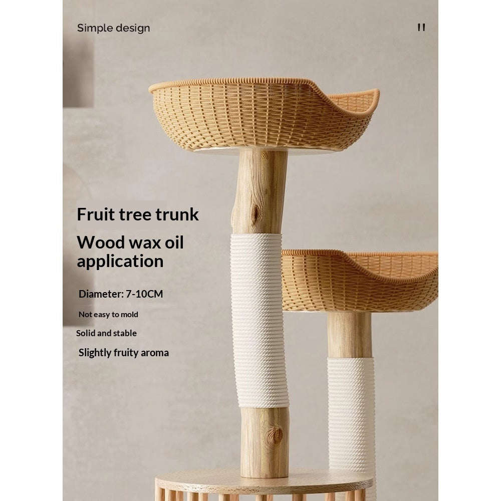 KFX-8163517 Solid Wood Cat Climbing Frame with Sisal-Covered Tree Trunk and Cat Bed