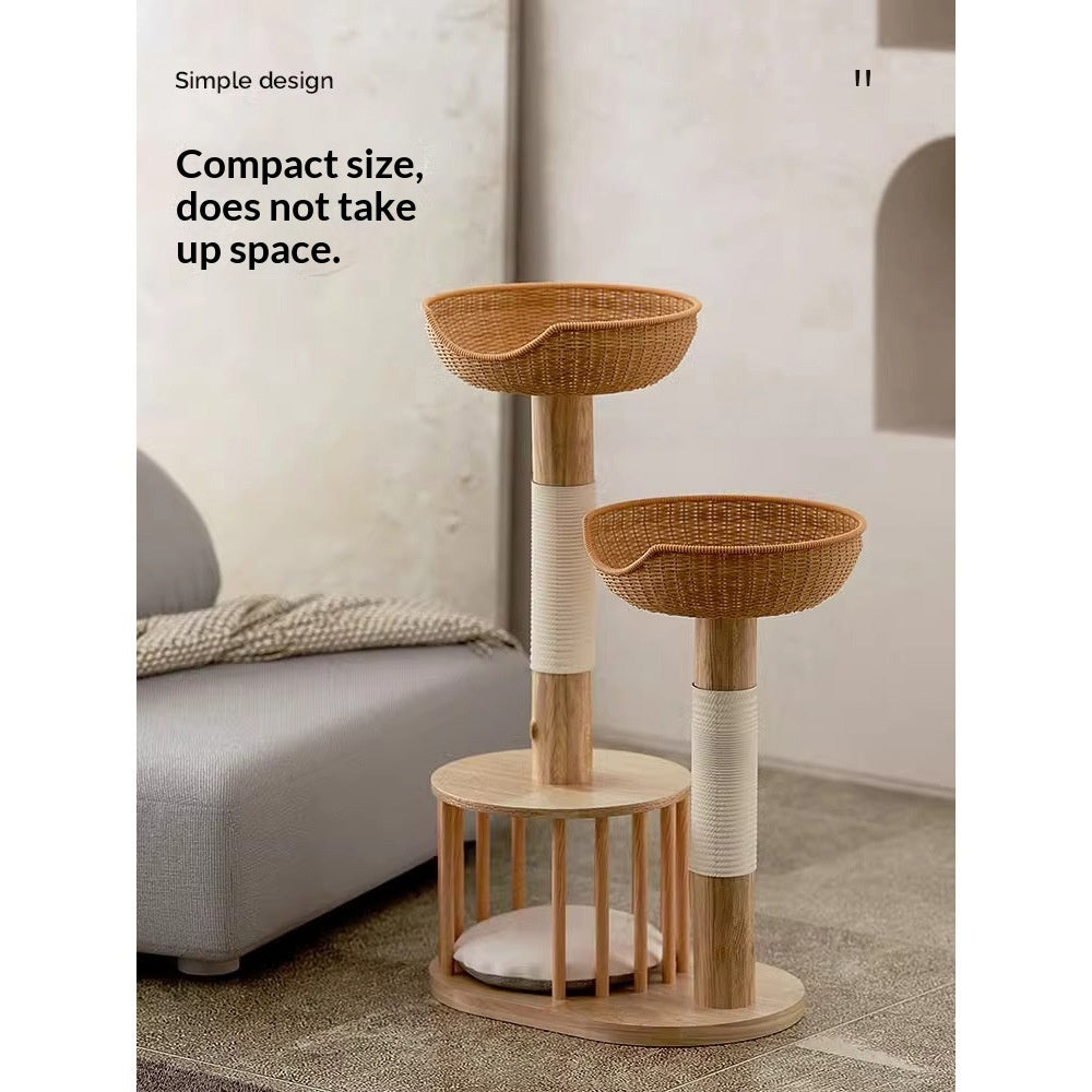 KFX-8163517 Solid Wood Cat Climbing Frame with Sisal-Covered Tree Trunk and Cat Bed