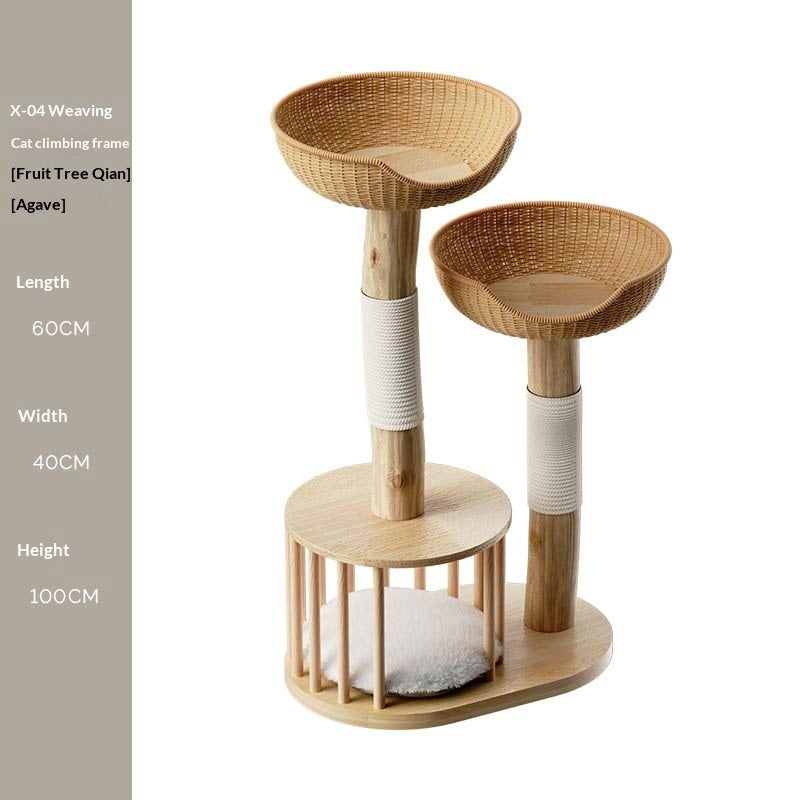KFX-8163517 Solid Wood Cat Climbing Frame with Sisal-Covered Tree Trunk and Cat Bed